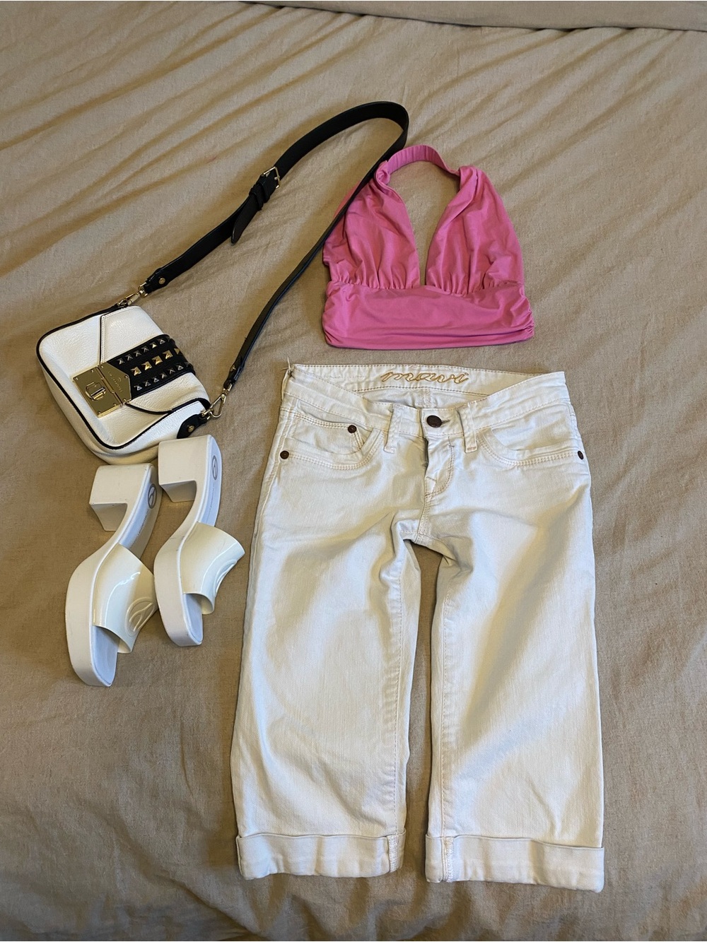Vintage Mavi Y2K White Cuffed Capri Denim Jeans Lowrise